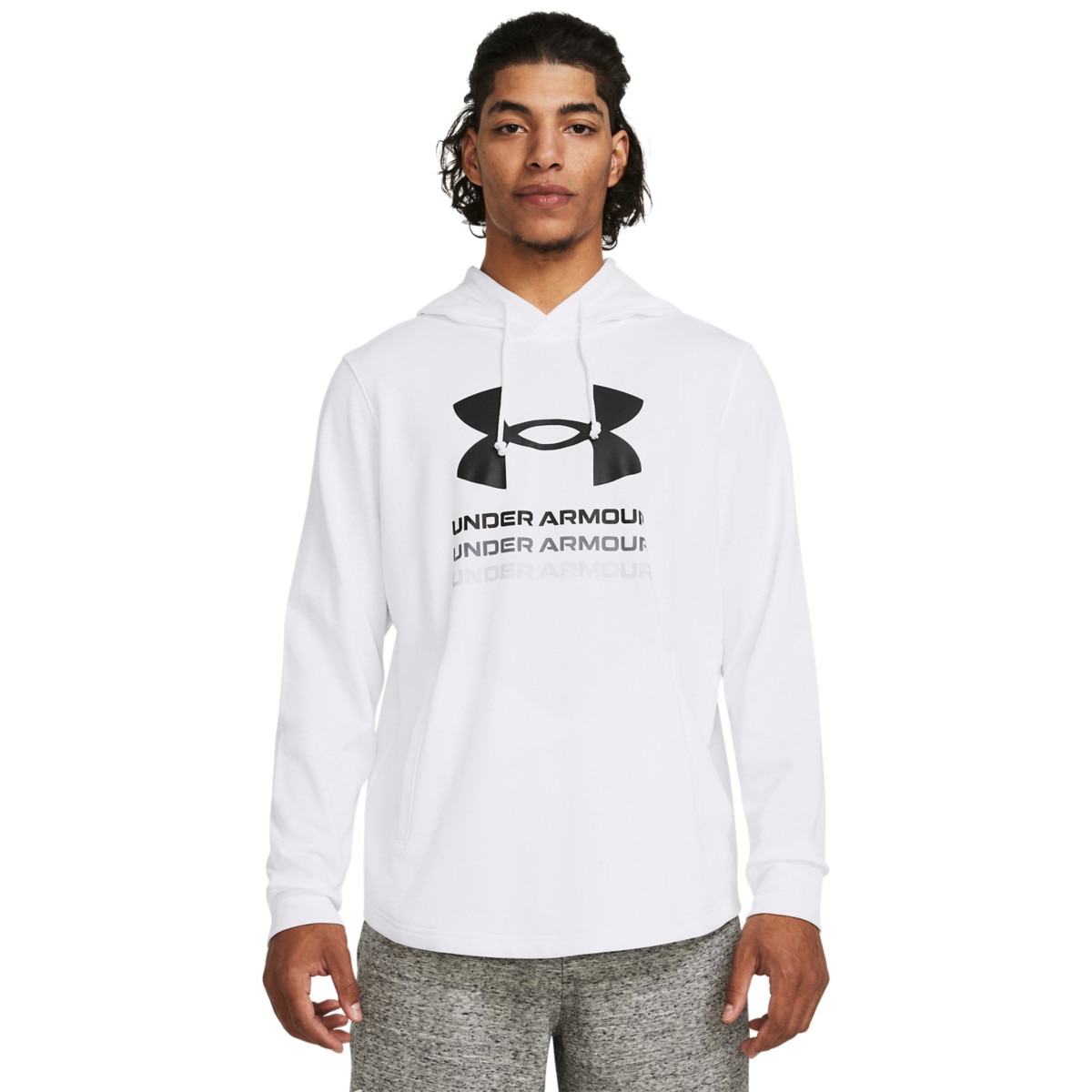 Męska bluza dresowa nierozpinana z kapturem Under Armour UA Rival Terry Graphic Hood - biała - UNDER ARMOUR