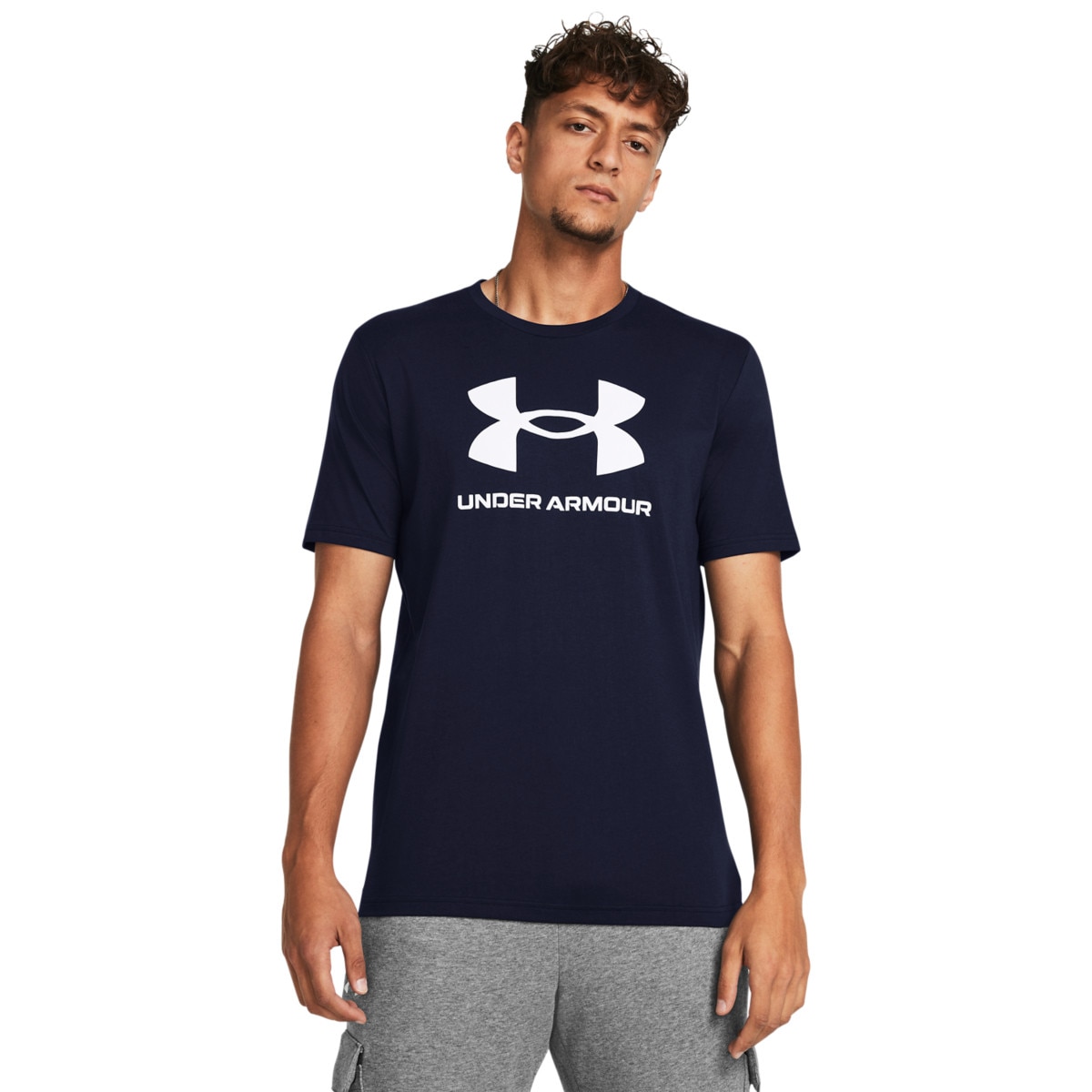 Męski t-shirt z nadrukiem Under Armour UA Sportstyle Logo Update SS - granatowy - UNDER ARMOUR