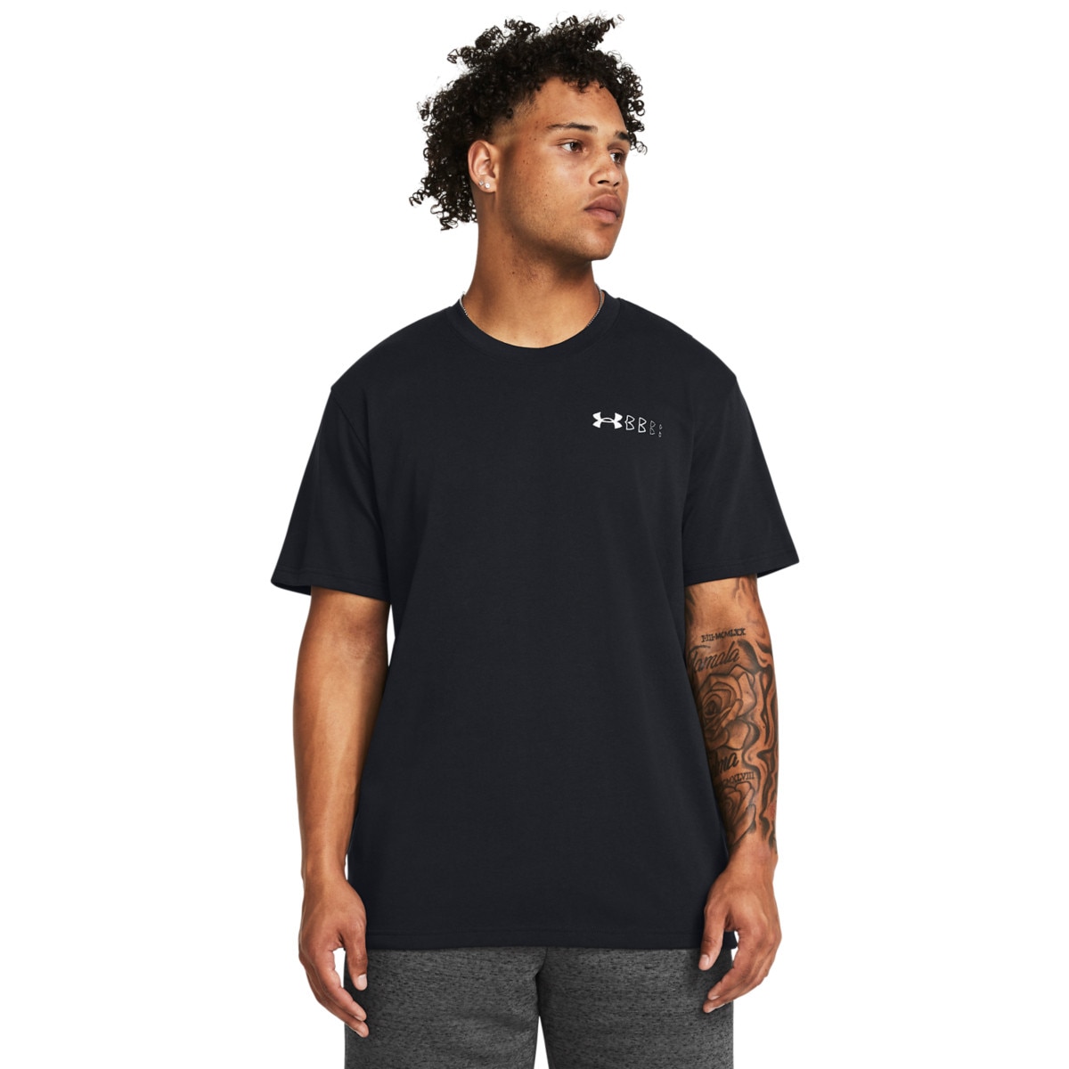 Męski t-shirt z nadrukiem Under Armour UA HW LC Logo Repeat SS - czarny - UNDER ARMOUR