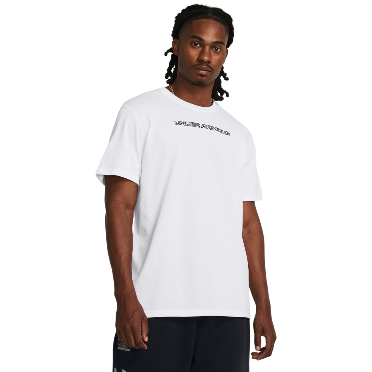 Męski t-shirt z nadrukiem Under Armour UA HW Logo Overlay EMB SS - biały - UNDER ARMOUR