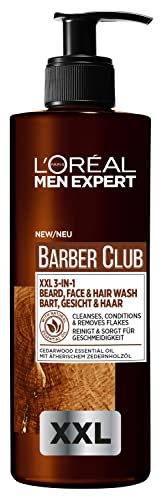 L'Oréal Men Expert XXL 3 w 1 szampon do brody dla mężczyzn, mydło do brody, twarzy i włosów, dla mężczyzn do pielęgnacji brody przeciw łupieżowi z eterycznym olejkiem z drewna cedrowego, Barber Club,