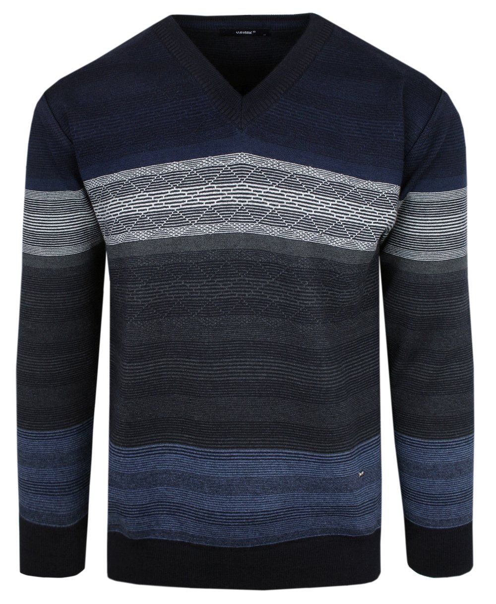Sweter Męski - YAMAK - Granatowy, Dekolt V-Neck (w Serek) - Yamak