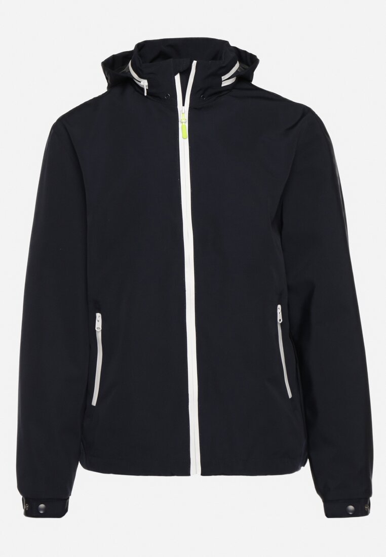 Granatowa Kurtka Wiatrówka z Kapturem Schowanym w Kołnierzu Fioratte