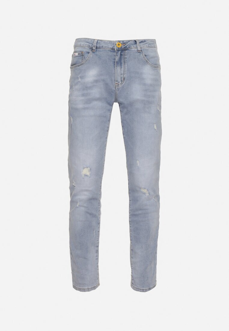 Niebieskie Jeansy Skinny z Przetarciami i Wsuwanymi Kieszeniami Faroria