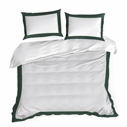 Eurofirany Pościel satynowa 160x200 Laura biała zielona ciemna z ozdobną kantą