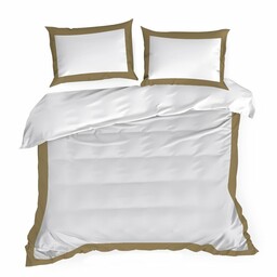 Eurofirany Pościel satynowa 160x200 Laura biała złota z ozdobną kantą