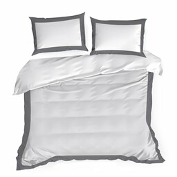 Eurofirany Pościel satynowa 160x200 Laura stalowa biała z ozdobną kantą