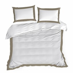 Eurofirany Pościel satynowa 220x200 Laura biała beżowa z ozdobną kantą