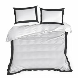 Eurofirany Pościel satynowa 220x200 Laura biała czarna z ozdobną kantą