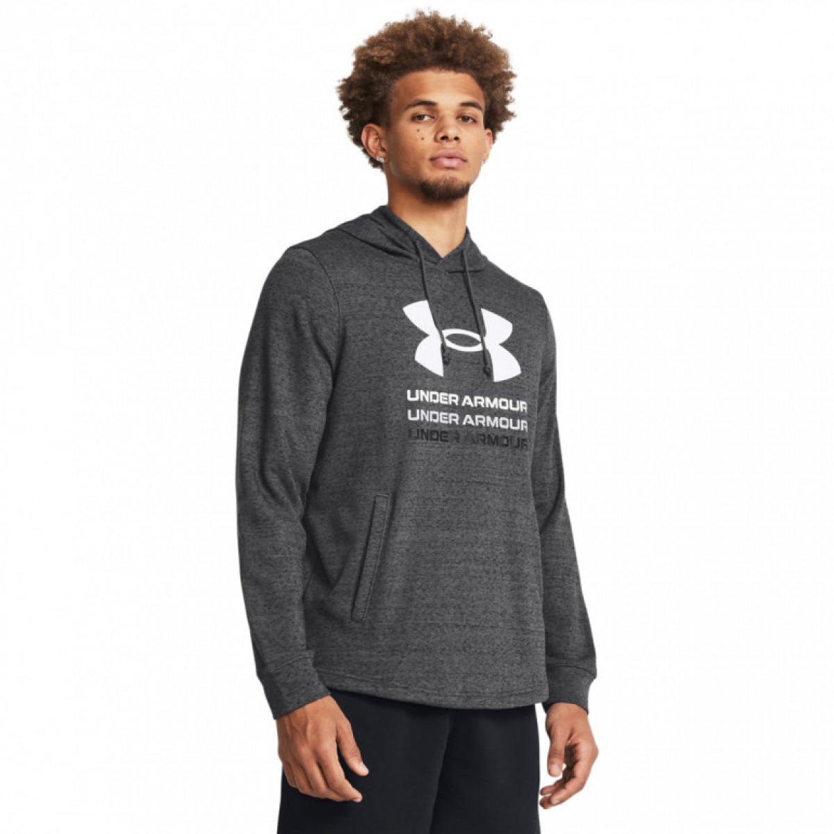 Męska bluza dresowa nierozpinana z kapturem Under Armour UA Rival Terry Graphic Hood - szara - UNDER ARMOUR