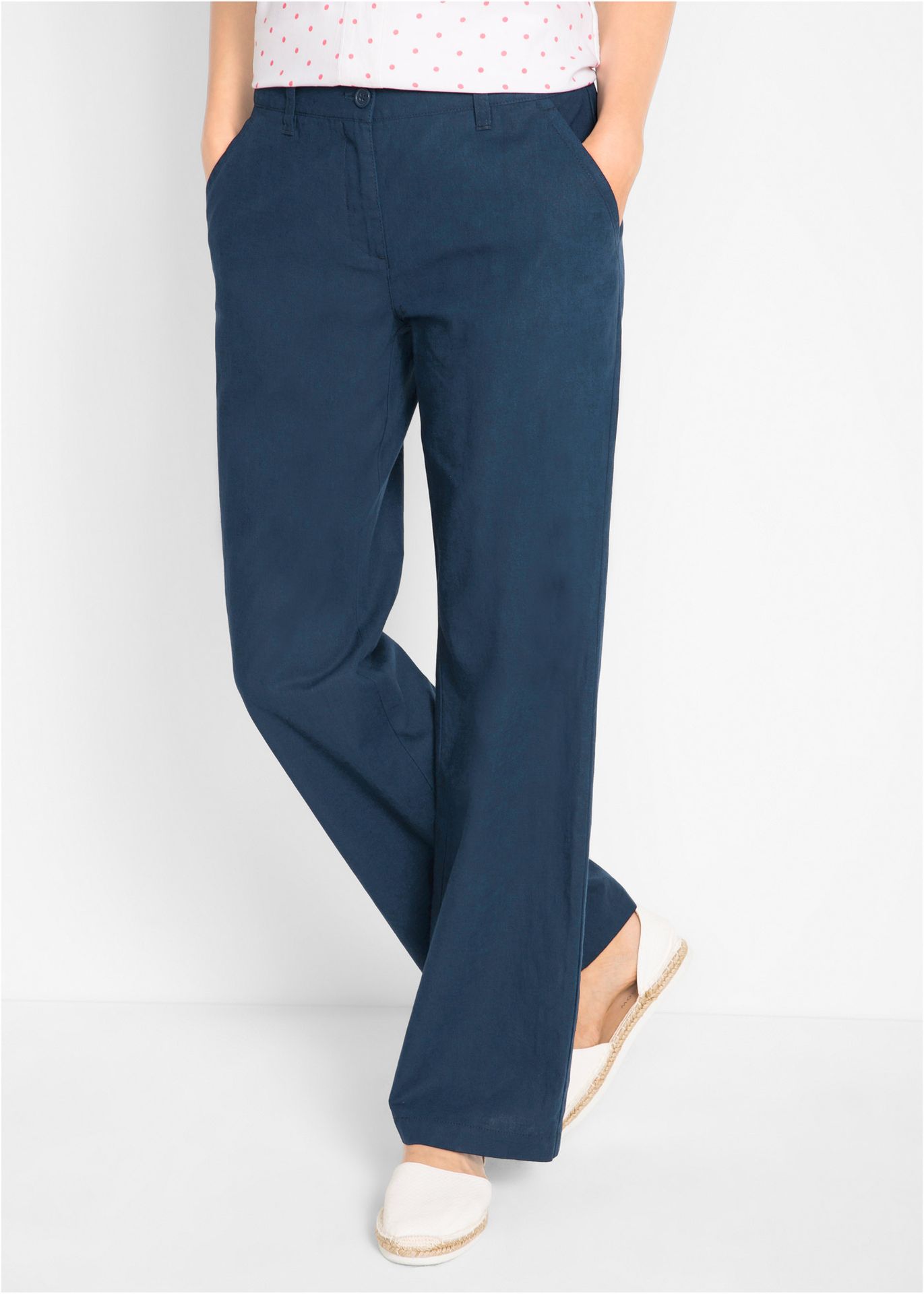 Spodnie lniane Loose Fit z wygodnym paskiem - bonprix
