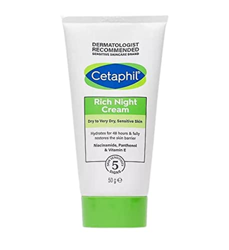 Cetaphil Bogaty krem na noc, 50 g, do skóry wrażliwej od suchej do bardzo suchej, z niacynamidem