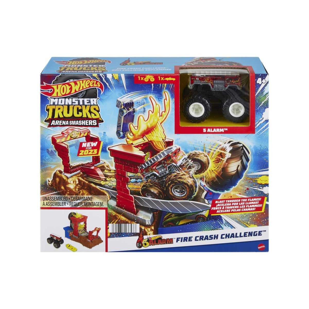 Hot Wheels, Monster Trucks Arena Smashers, 5 Alarm Ognista demolka, zestaw do zabawy