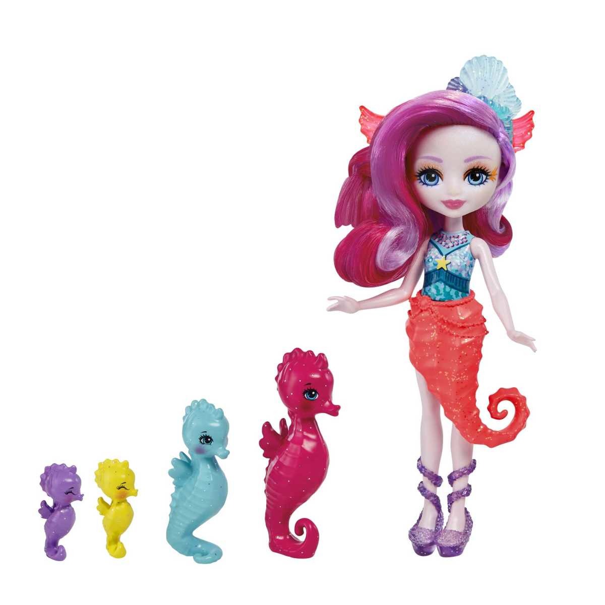 Zdjęcia - Lalka Enchantimals, Rodzinka Koników Morskich, Sedda Seahorse,  i figurki