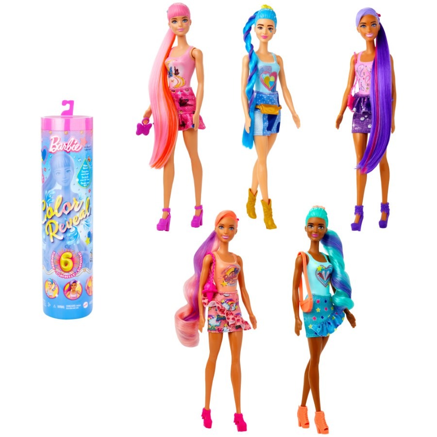 Barbie, Color Reveal, Totalny Dżins, lalka niespodzianka z akcesoriami, 1 szt.