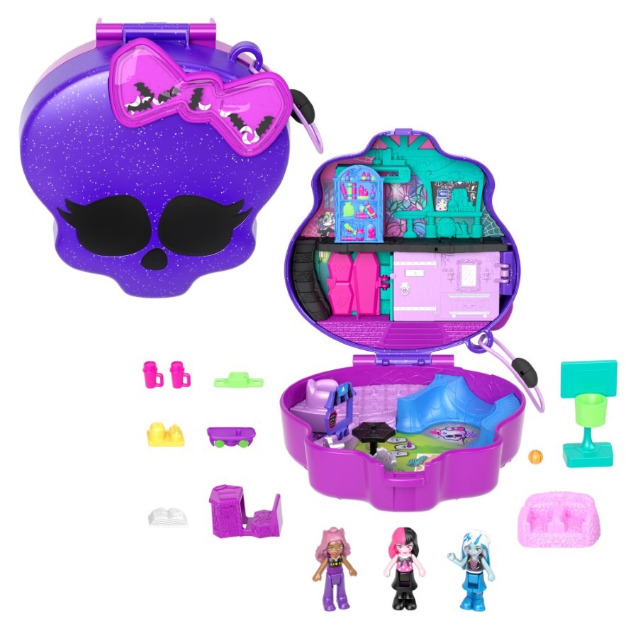 Mattel Polly Pocket, Monster High, zestaw kompaktowy z laleczkami i akcesoriami