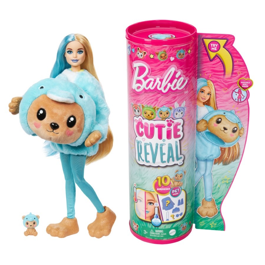 Фото - Лялька Barbie , Cutie Reveal, Kostiumy Zwierzaczki, lalka Miś-Delfin z akcesoriami 