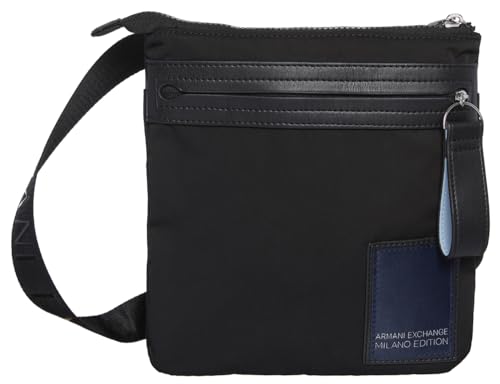 Armani Exchange Men's Milan Edition, Sustainable, Big Zipped Front Pocket Flat, czarna, czarny