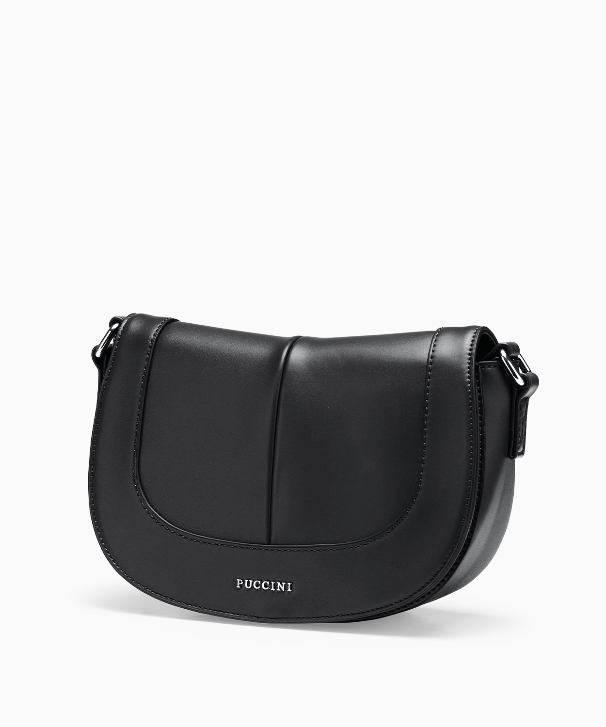 PUCCINI Mała torebka damska z materiałowym paskiem czarna