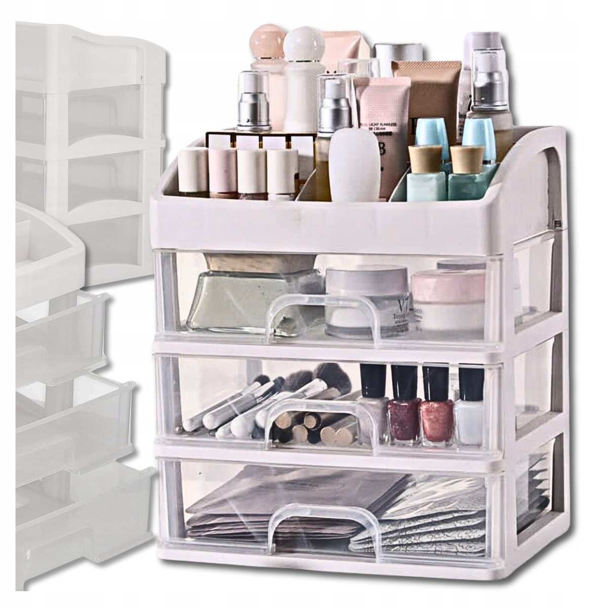 SZKATUŁKA ORGANIZER na KOSMETYKI biżuterię KUFEREK skrzyneczka SZUFLADY XL