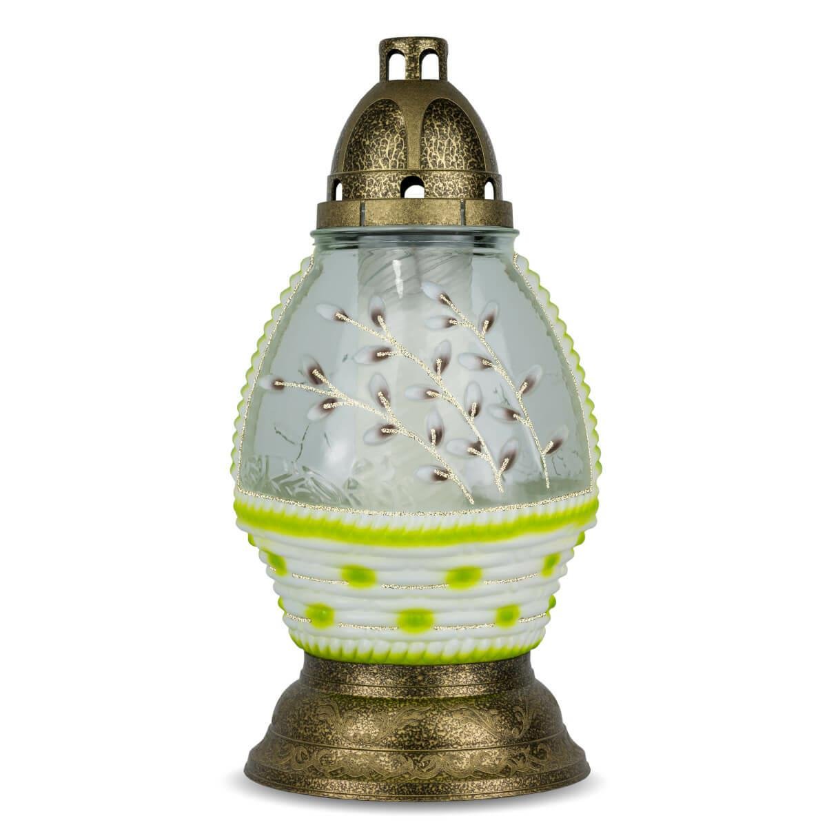 Duży Znicz Wielkanocny Koszyk 34 cm Zielony DP491 Duży Znicz Szklany Malowany i Zdobiony Brokatem z Wkładem Wymiennym