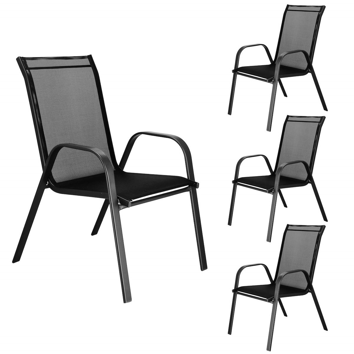 Krzesła tarasowe, zestaw 4 szt. metalowe, czarne wys. 94 cm