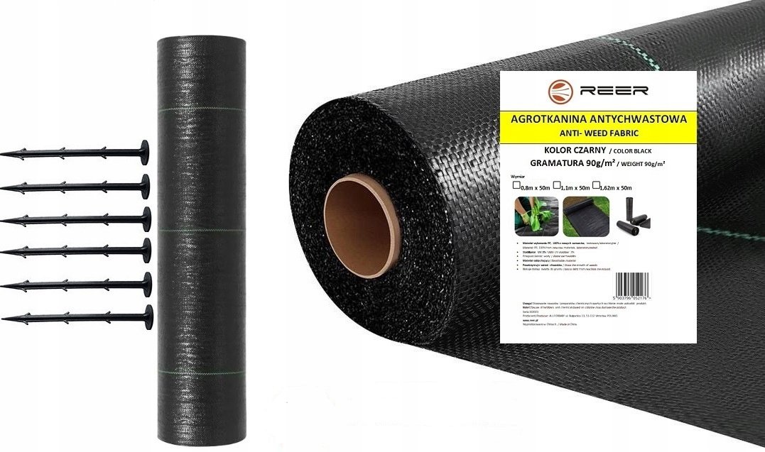 C&W AGROTKANINA 90g/m2 1,1x50m PREMIUM UV 3% AGROWŁÓKNINA MATA CZARNA + KOTWY