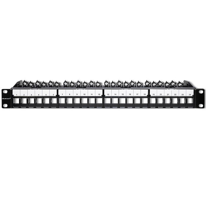 Qoltec Solidny stalowy Patch panel do szaf RACK 19'' 24 porty 1U UTP Czarny