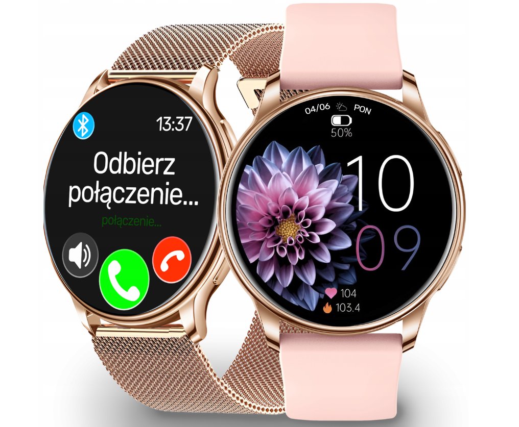 SMARTWATCH DAMSKI DLA KOBIETY ROZMOWY POWIADOMIENIA SPORT PULS MENU PL