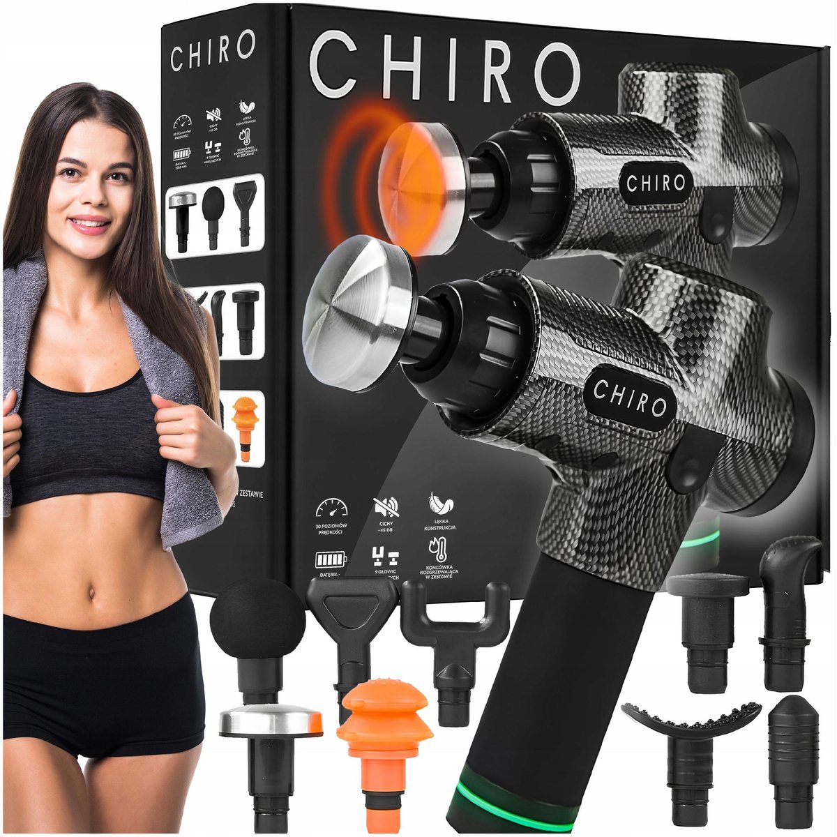 PISTOLET DO MASAŻU PLECÓW CIAŁA MASSAGE GUN PRO+ GŁOWICA PODGRZEWANA DO 61C