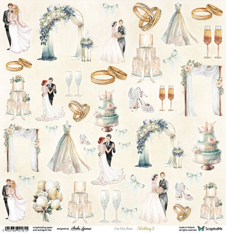 Papier do scrapbookingu 30x30 - ScrapAndMe - Wedding 2 - arkusz ślubny