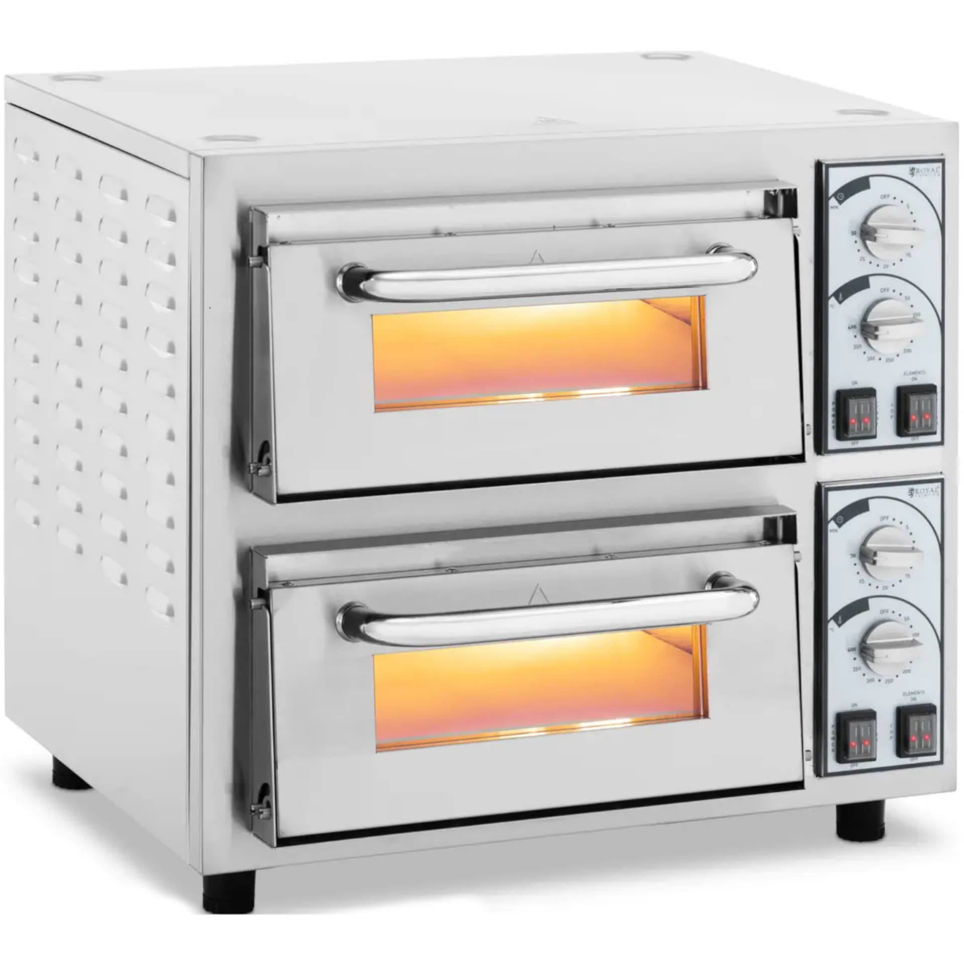 Piec do pizzy - 2 komory - 4400 W - Ø35 cm - kamień ogniotrwały - Royal Catering RCPO-4400-2PS