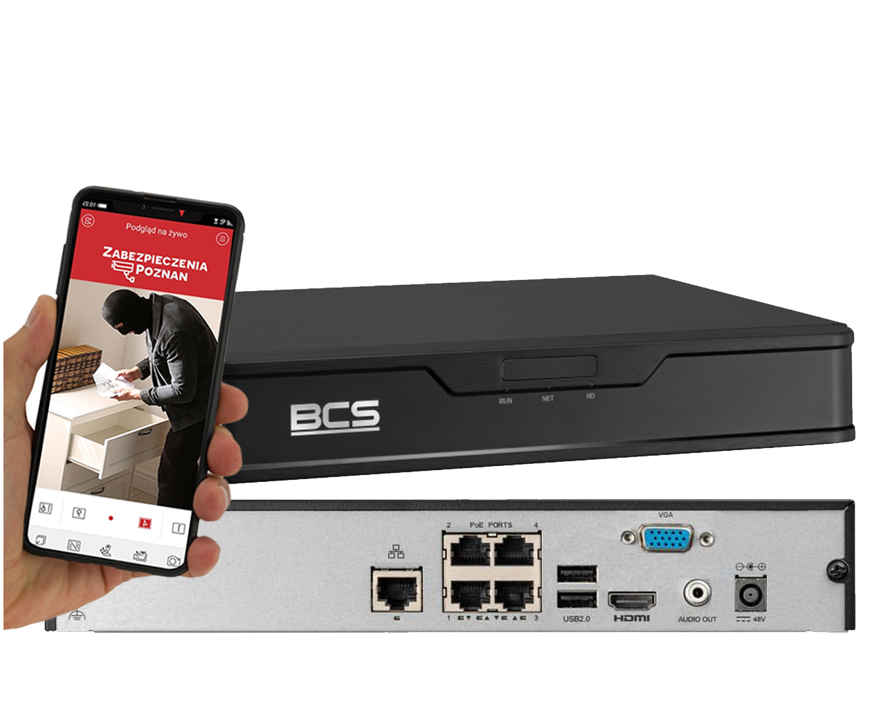 Rejestrator IP BCS-P-NVR0401-4KE-4P-III PoE SERIA BCS POINT Analityka na 4 kamer IP do 8MPx