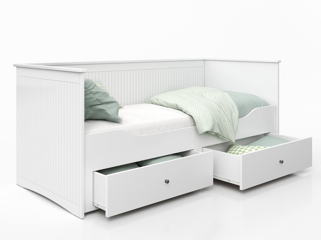 艁贸偶ko rozk艂adane z 2 materacami i 2 szufladami 80x200 bia艂e Helmes