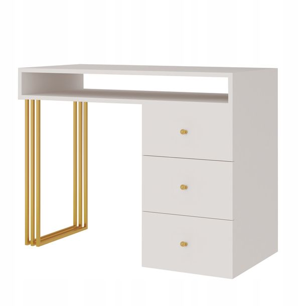 Biurko wolnostojące  KLARA z szufladami 100 cm kaszmir beż/złoty