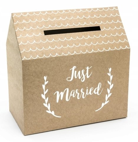 Partydeco Pudełko na koperty - Just Married, kraft, 30x30,5x16,5cm (1 karton / 60 szt.)