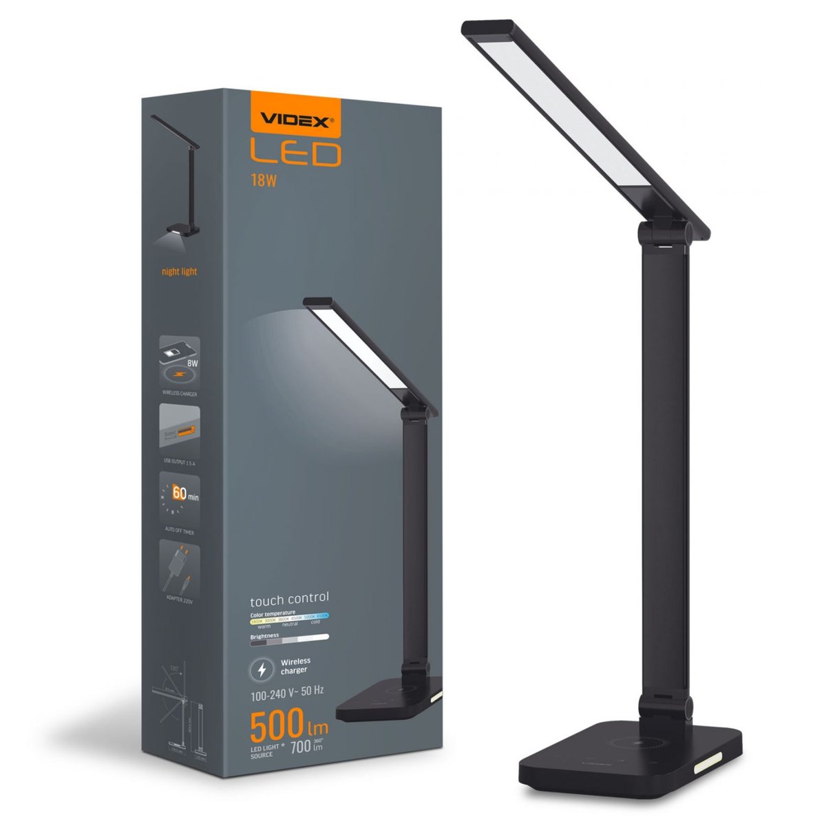 Lampka Na Biurko Led Z Bezprzewodowym Ładowaniem Aluminium, Abs 18 W