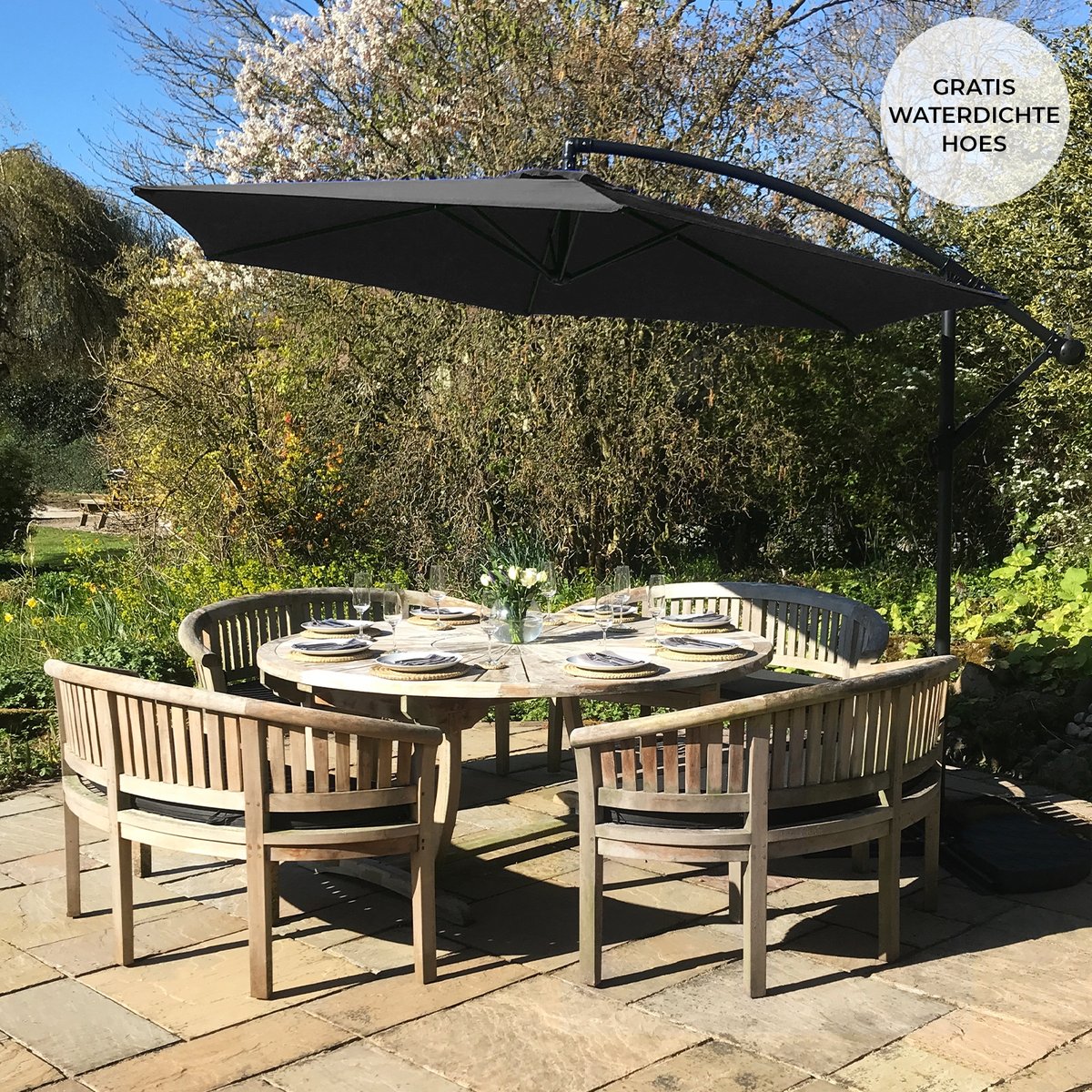 Pływający parasol - czarny - 300 x 300 x 250 cm - Obracanie i przechylenie - w tym. Pokrycie ochronne - ochrona przed UV wiszącą parasol