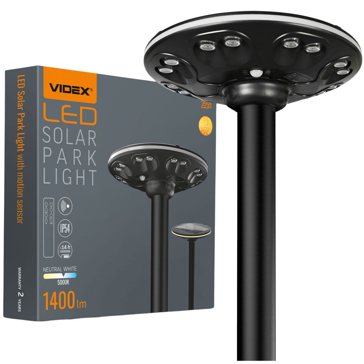Lampa Solarka Światło Parkowe Led Z Czujnikiem Ruchu 1400Lm 360° Pilot