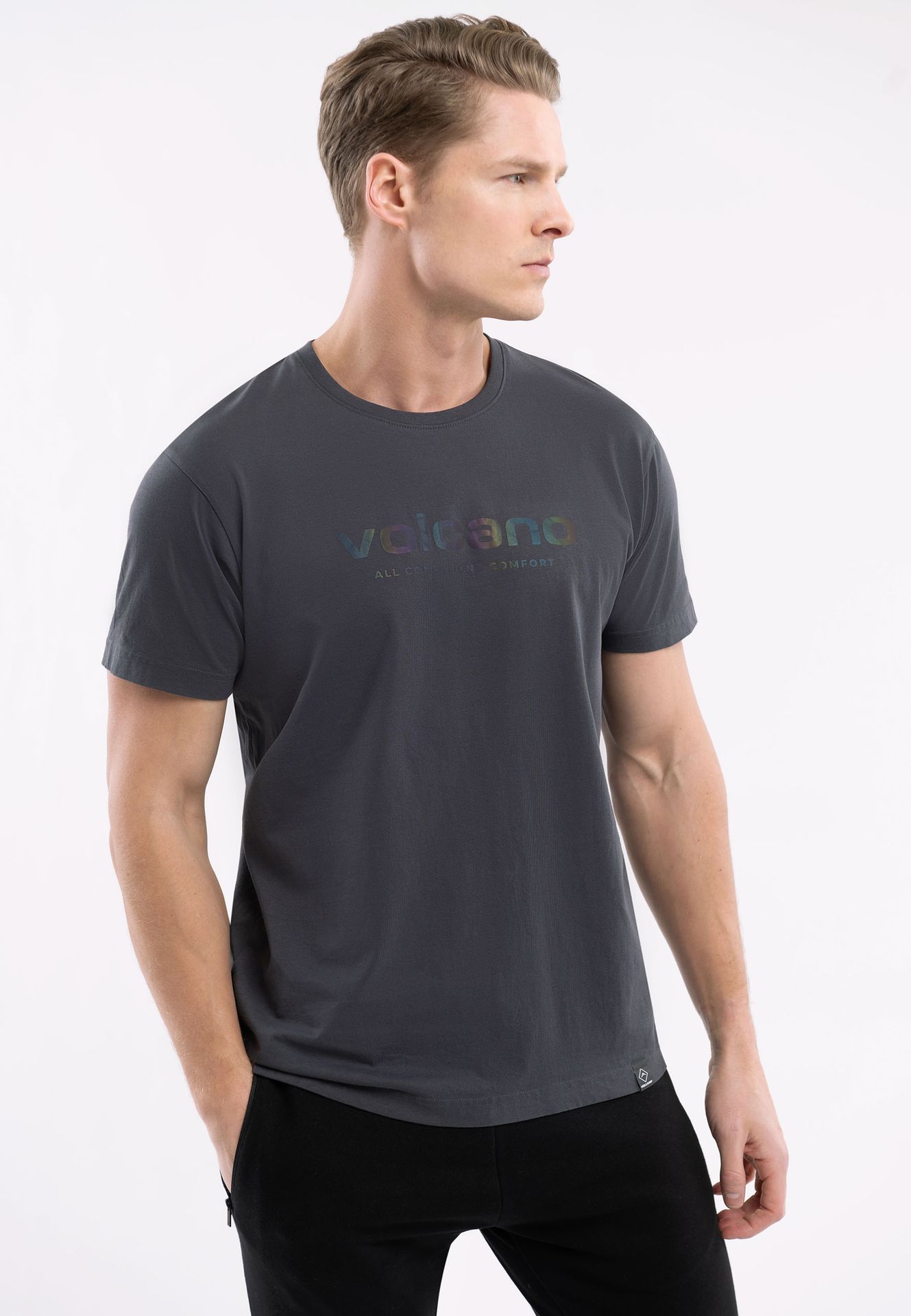 T-shirt z napisem, Comfort Fit, T-HOLM - Volcano