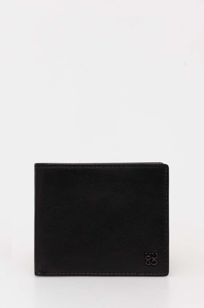 HUGO portfel skórzany męski kolor czarny - Hugo