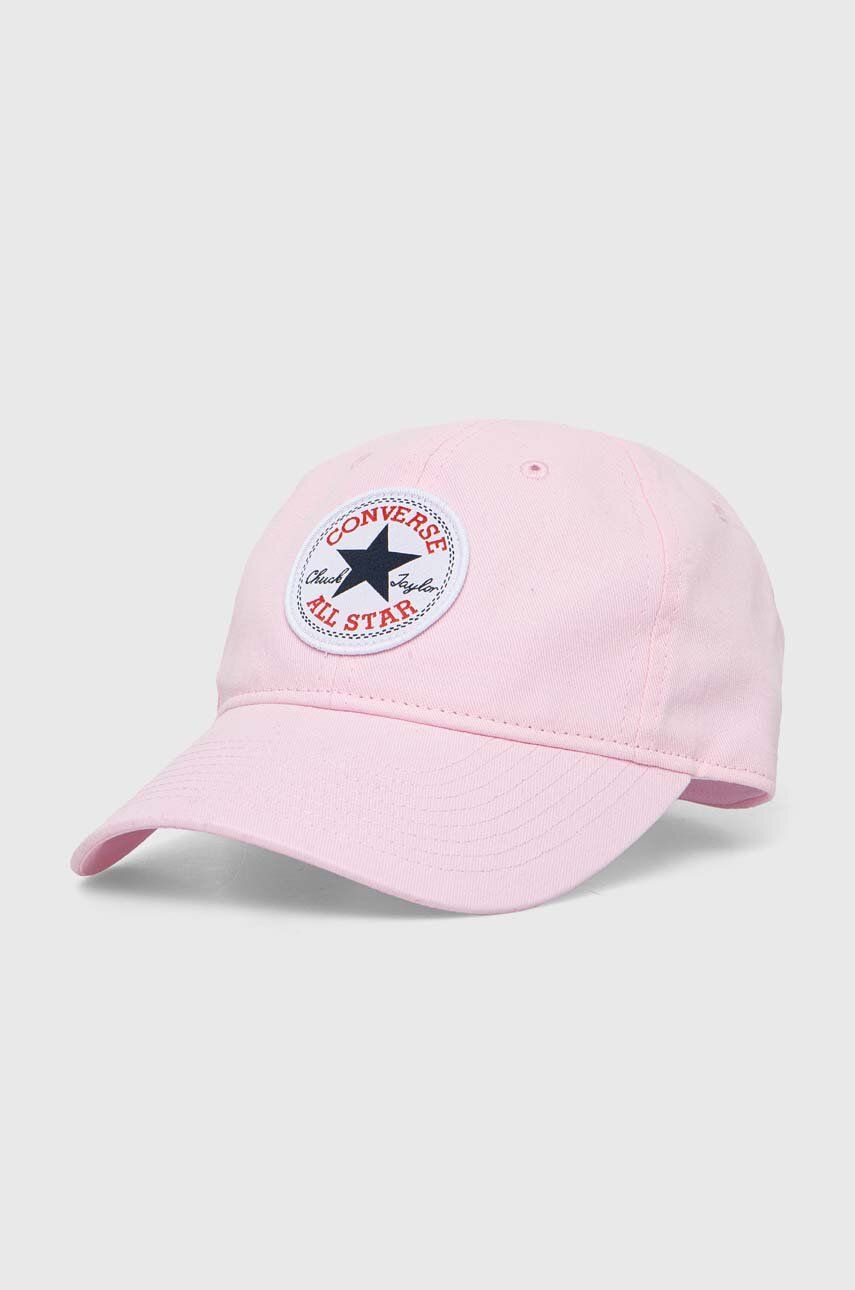 Converse czapka z daszkiem bawełniana dziecięca kolor różowy z aplikacją