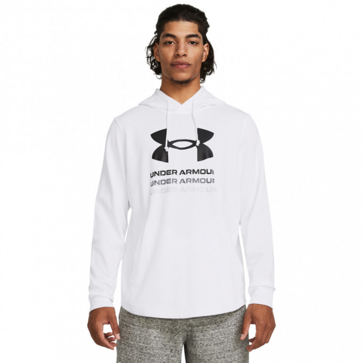 Męska bluza dresowa nierozpinana z kapturem Under Armour UA Rival Terry Graphic Hood - biała - UNDER ARMOUR