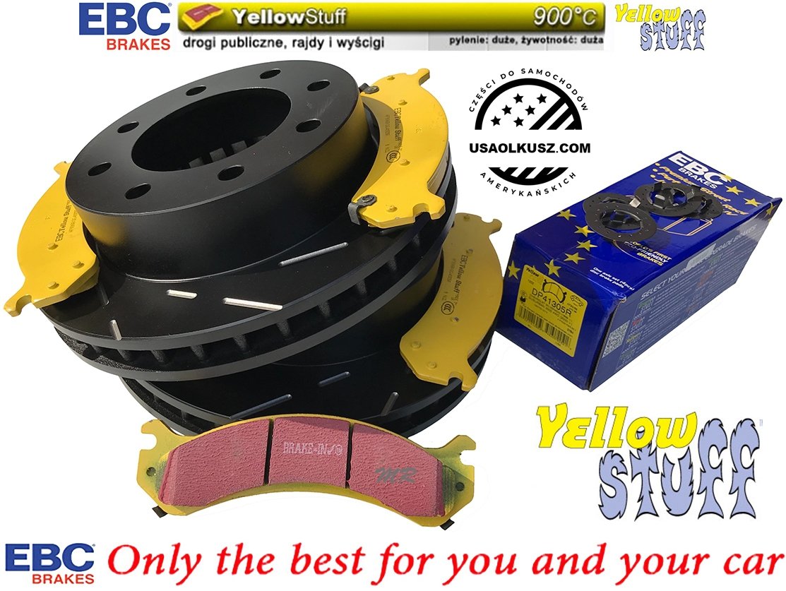 Przednie klocki YellowStuff + NACINANE tarcze hamulcowe EBC seria USR Hummer H2