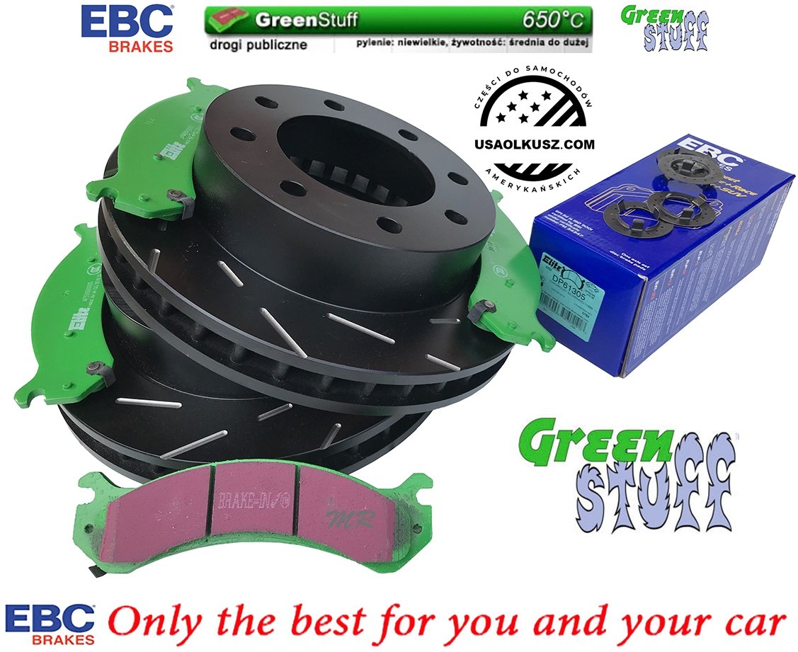 Przednie klocki GreenStuff + NACINANE tarcze hamulcowe EBC seria USR Hummer H2