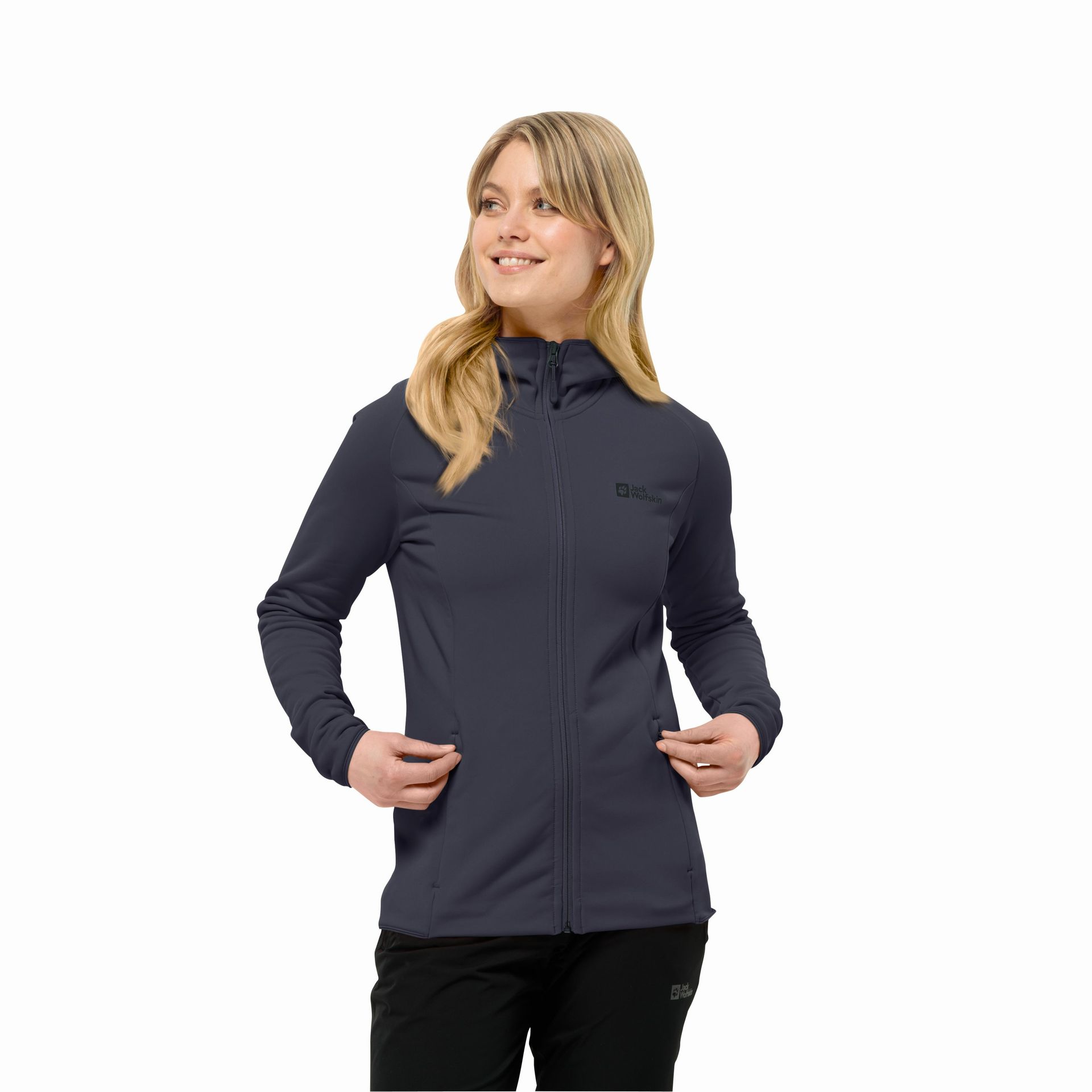 Damski polar z kapturem Jack Wolfskin BAISELBERG HOODED FZ W graphite - XS