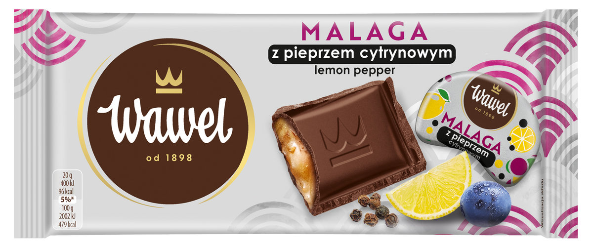 Czekolada nadziewana Malaga z pieprzem cytrynowym Wawel 92g