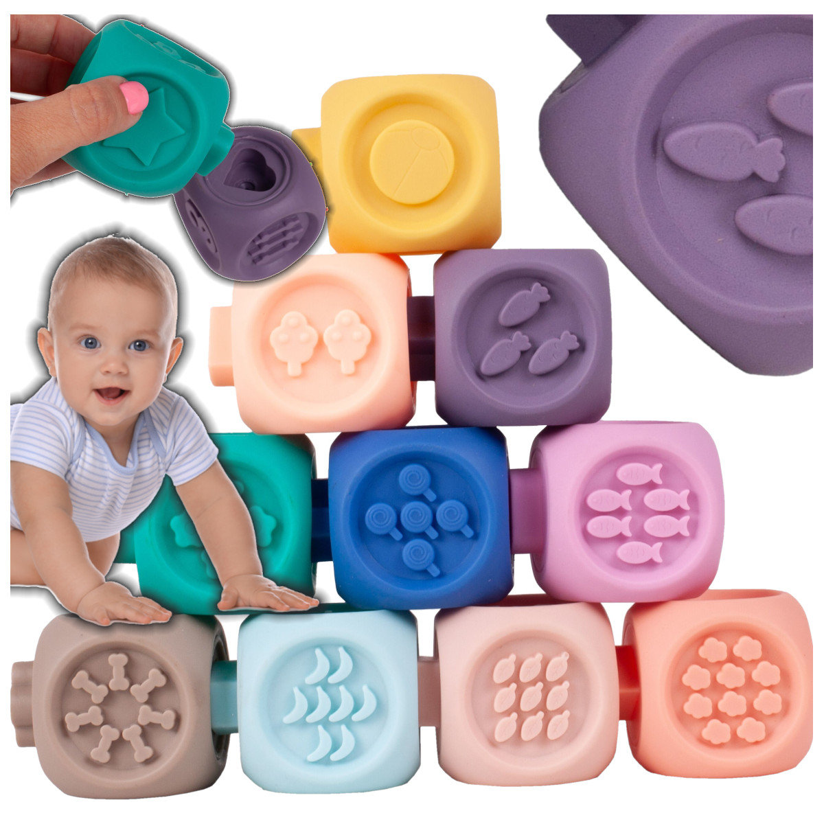 Klocki Sensoryczne dla Maluszków - Duży Zestaw 10 Zabawek Z884