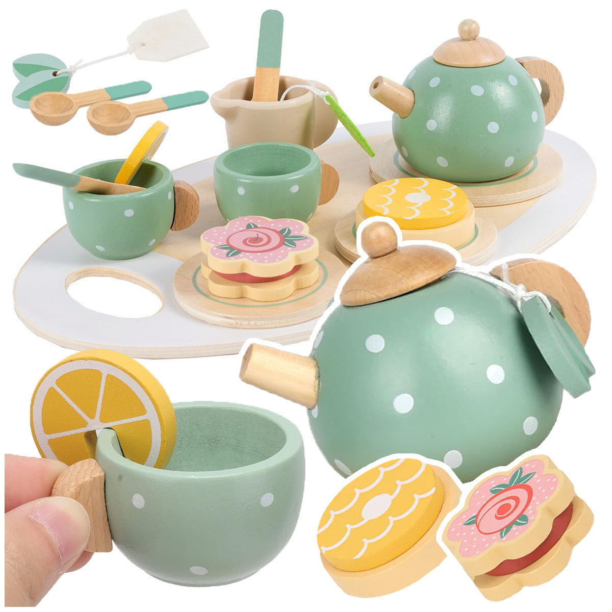 Drewniany Serwis Herbaty dla Dzieci - 15 Elementów Z876