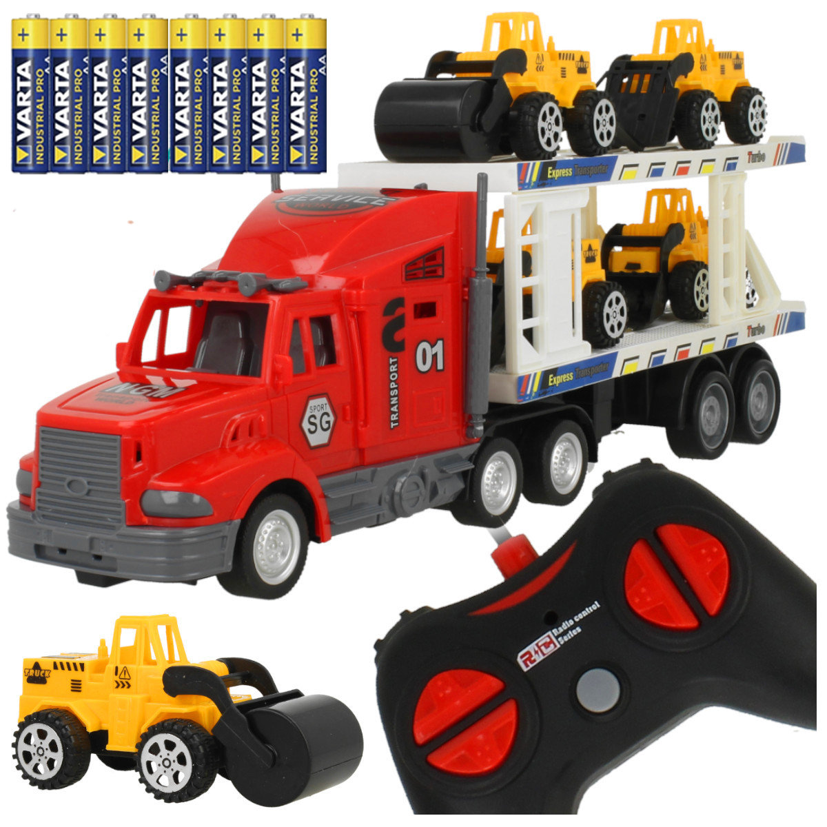 Zestaw Ciężarówka Tir Laweta RC + 4 Pojazdy Budowlane U953Z